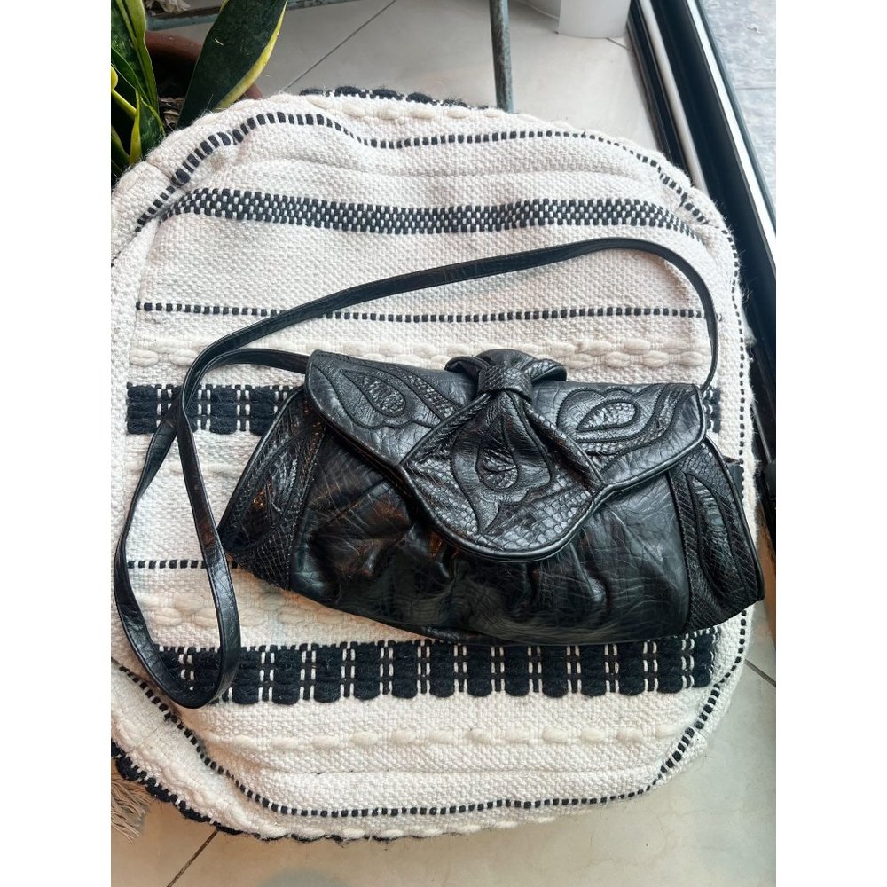 Vtg 80's BAGS BY SYLVIA CEE Convertible Quilted Crossbody Clutch Snakeskin